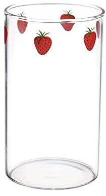 HJUGHPN Mugs Nana Verre épais avec paille Motif fraise Résistant à la chaleur Cadeau