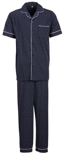 Henry Terre Herren Pyjama Punkte & Zweige Muster Kurzarm Schlafanzug Set Baumwolle durchgeknöpft, Farbe:Anthrazit, Größe:XL