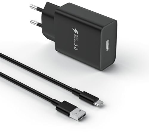 Type-C Schnellladegerät für Samsung Galaxy S24, S23, S22, S21, S20, A14, A13, A15, A12, 4G/5G, S10, S9, S8, A04S, A05S, A33, A23, A32, A21S, A53, Kompatibel mit Xiaomi Note9,mit 2m USB C Kabe(Schwarz)