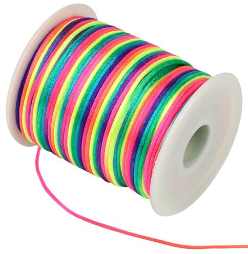 Filo di nylon per bracciali, filo di raso 100 m x 2 mm, filo di seta cinese per braccialetti fai da te, collane, gioielli, filo di perle artigianali (arcobaleno)