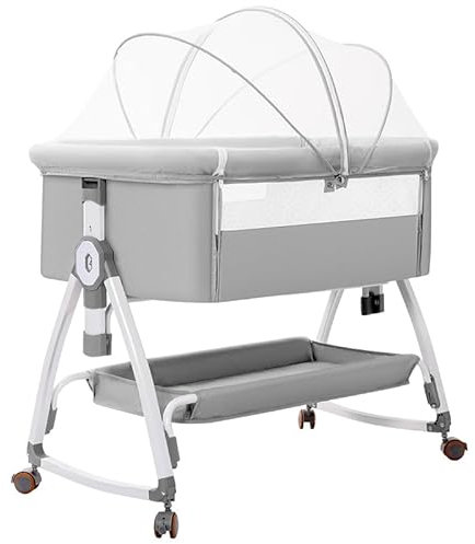 NIKYJM Cuna Colecho,3 en 1 Cuna Bebe Moises para Bebe Portatile 6 Velocità Regolabile in Altezza e Inclinazione con 4 Freni Sulle Ruote Minicuna Colecho per Letti di Diverse Dimensioni