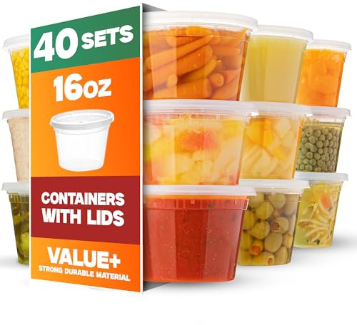 XpressPak 16 oz Deli Containers with Lids [40 Pack] – Leakproof, BPA-Free Food Storage – Microwave, Freezer & Dishwasher Safe – Meal Prep, Leftovers, Takeout, and Soup Containers