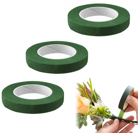 3 Rollen Flora Kreppband, Floristenband Selbstklebend Floristenkrepp Blumenband Floristik Draht Klebeband Blumen Wickelband Floral Wire Tape für Blumenstrauß Stiel Verpacken Blumenhandwerk Dunkelgrün