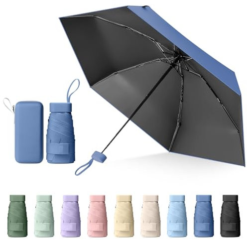 Sykrawki Mini Regenschirm, Reise-Regenschirm, Kleiner UV-Regenschirm, Winddichter Regenschirm Mit Kapselhülle, Tragbarer Taschenschirm Für Männer Und Frauen (Dunstblau)