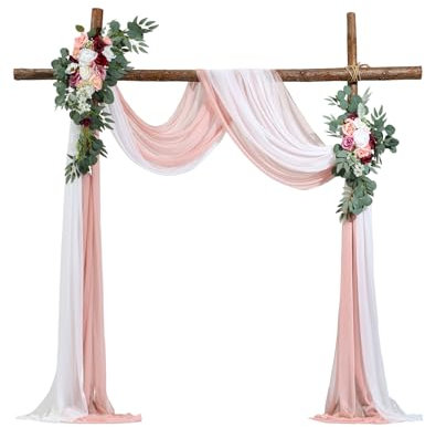 VEVOR Blumenset für Hochzeit Bogen, rosa Blumenset für Traubogen mit Vorhängen (4er-Set) – 2 Blumenarrangements, 2 transparente Vorhänge, für Zeremoniensträuße, Empfangshintergrunddekoration