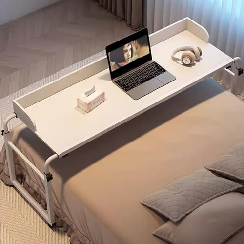 GUHPZA Tavolo da Letto 115-210 Cm Tavolo da Letto con Ruote, Altezza Regolabile 65-95 Cm Scrivania per Computer in Piedi Postazione di Lavoro Vassoio per Alimenti Scrivania Tavo,Bianco