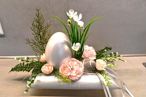 Generisch Ostergesteck rosa grau Osterei Kunstblumen Tischdeko Deko Ostern