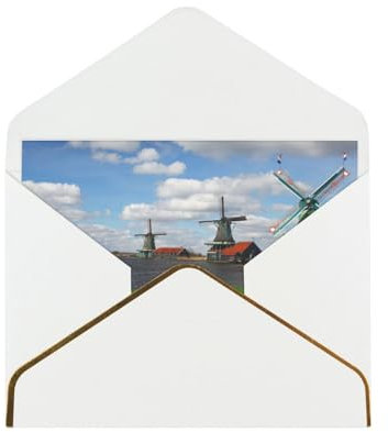 Hnnkloy Geburtstagskarte, holländische Windmühlen mit roten Tulpen im malerischen Feldfluss von Amsterdam,Weiß