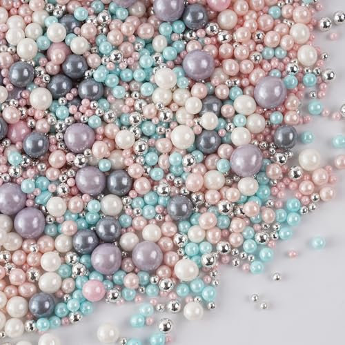 Meerjungfrau Essbare Perlen für Tortendeko, 130g Streusel für Kuchen Backfeste Muffin Cupcake, Rosa Blau und Lila Zuckerstreusel Hochzeiten Kommunion und tägliche Kuchendekorationen