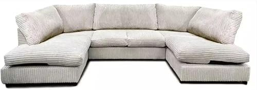Furniture 786 U Shaped Modular Sofa - Large Sectional Cord Sofas - Elegent 3 Piece Corner Settee Set - 6 Seater Sectional Corner Sofa for Living Room Lounge Indoors (Mink, High back)