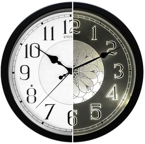 eYotto 12inch Leuchtende Stille Wanduhr mit Einstellbarer Helligkeit, 33cm Nachtlicht Wanduhr, Vintage küchenuhren Batteriebetrieben Für Wohnzimmer, Schlafzimmer, Küch, Badezimmeruhr(Retro)