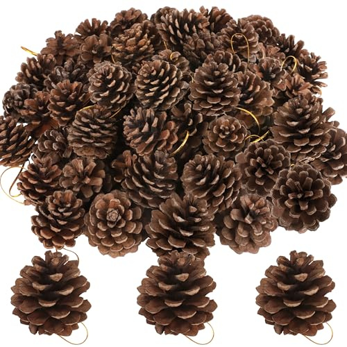50 Stück Tannenzapfen, 5 cm, Tannenzapfen, natürliche Tannenzapfen zum Basteln, Duft Tannenzapfen mit Goldschnur für DIY-Winterdekorationen, Weihnachtsbaum, Weihnachtsschmuck, Tischdekoration