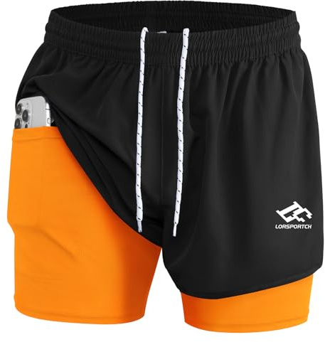 LORSPORTCH Herren Laufshorts 2 in 1 Shorts Gym Athletic Shorts Outdoor Marathon Workout Trainingsshorts Mit Eingebaut Taschen