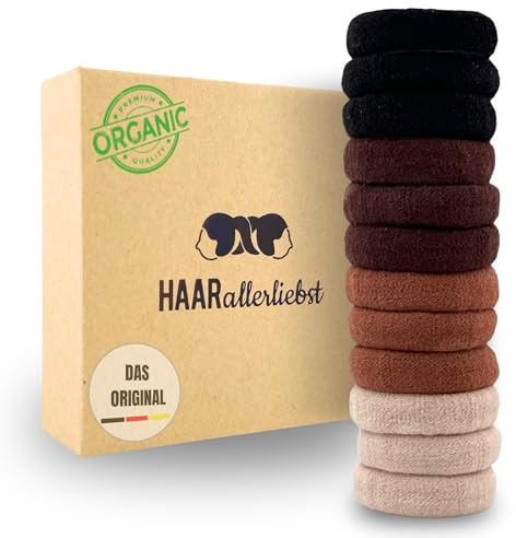 Haarallerliebst Haargummi Damen 12er Set – Haargummis soft ohne Metall aus Bio-Baumwolle & Naturkautschuk – Zopfgummi Mix für starken Halt – Schonend zu Haar & Umwelt