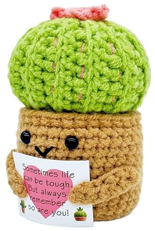 Cactus - Maceta de ganchillo para decoración de cactus y ganchillo | de lana suave con tarjeta para oficina, salón, mesa de comedor