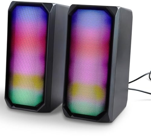 New Gaming Speakers With Colour Changing LED Lighting – Black - Enhance Your Gaming With This - Works With Different Devices Types – Best For Christmass Parties – B01.