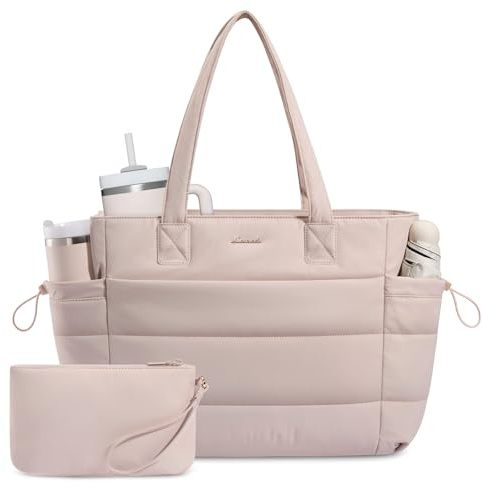 LOVEVOOK Tote Bags for Women, Puffer Work Tote Bag with Zip Laptop Bag | Lightweight Work Bags for Women with Compartments，Large Ladies Hand Bags Womens Teacher College Handbag for School Uni Travel