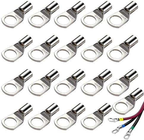 Tinned Copper Terminals Connectors 20Pcs, SC16-10 Crimp Connectors Ring Wire Connectors Set 16mm Battery Terminal Connectors Ring Lugs Good Electrical Conductivity for Auto Cars Boats