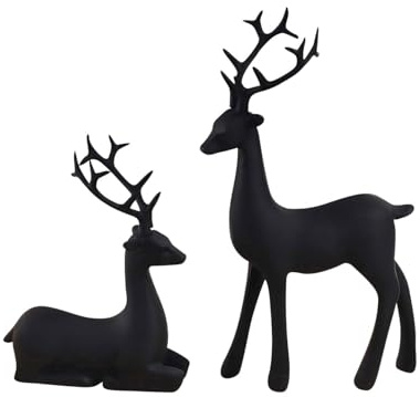 Generisch Heimdekoration Weihnachts Rentier Figuren,2 Stück Harz sitzende und stehende Hirsch-Figur Statuen für Weihnachtsdekorationen (Schwarz)