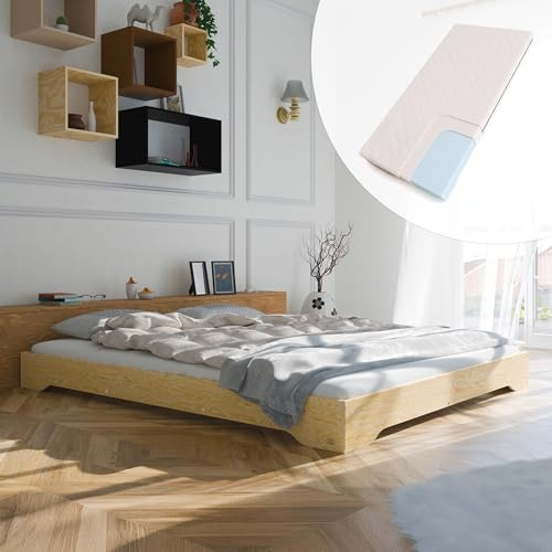 smartwood Bett 160x180 cm mit Matratze & Lattenrost, Holz, TILA 7 | Bettgestell, Doppelbett aus FSC-Kiefernsperrholz, Belastbar bis 300 kg, Einfache Montage, abgerundete Kanten, Skandinavisch