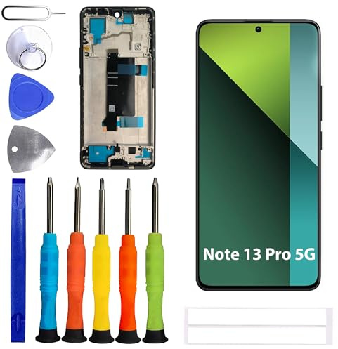 ERYNK Pantalla LCD para Redmi Note 13 Pro 5G 2312DRA50C, 2312CRAD3C, 2312DRA50G [con Marco] [sin función de Huella Dactilar] [6.67] Pantalla táctil digitalizador con Juego de Herramientas