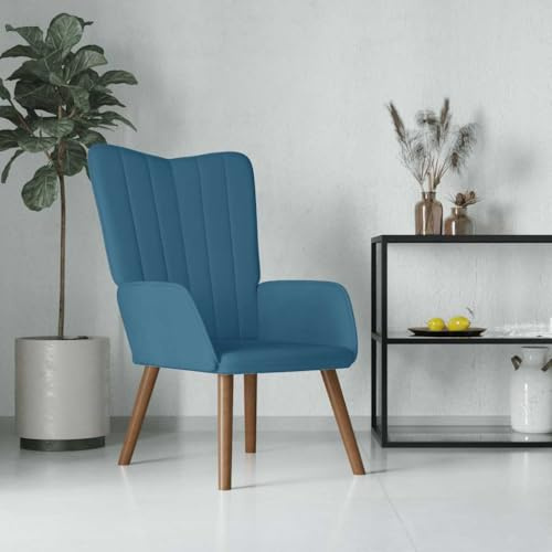 QUAHEAS Samt Relaxsessel Blau, Polster Armlehnstuhl mit vertikalen Nähten, Massivholzbeinen und Stahlrahmen, bequemer Lesesessel für Wohnzimmer und Schlafzimmer, 61,5x69x95,5 cm