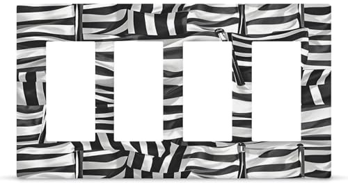 Black White Flags Pattern Outlet Cover,4-Gang Wall Plate Hidden Screw Face Plate,Thermoplastic Faceplate Cover Decorator Receptacle Outlet Light Switch Cover Size 8.3x 4.7for House