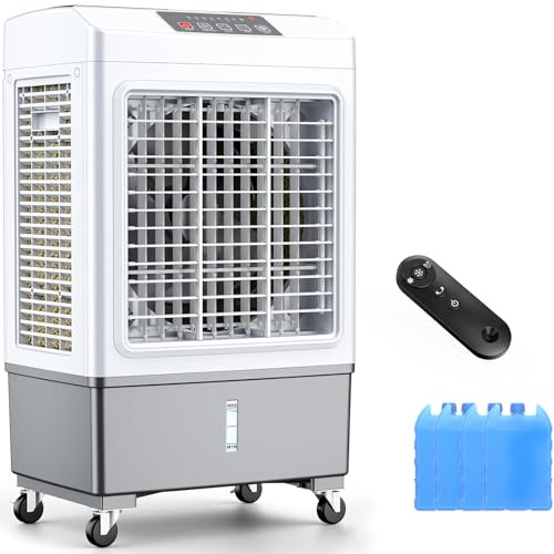 Portable Air Cooler without Window, Large, 3-in-1 Evaporative Cooler with Remote Control, Hoseless Fan, 7 Hour Timer, Water Tank, 4 Ice Boxes for