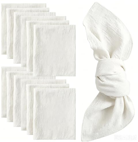 12 Stück Stoffservietten, Hochwertige Weiß Servietten, Leinenservietten, Stoff Servietten, Leinen Stoffservietten, Baumwollstoffservietten Für Hochzeit Party Restaurant Dekoration, 42 X 42 cm, Weiß