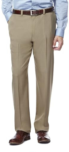 Haggar mens Eclo Stria Expandable-waist Plain-front dress pants, Brown, 36W x 34L US