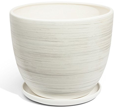 Vaso da fiori in ceramica, bianco, Ø 130 mm, con sottovaso in ceramica, colore: bianco