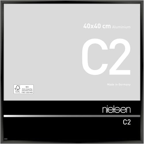 nielsen Bilderrahmen, 40 x 40 cm, Aluminium, Schwarz glanz, Posterrahmen zum Aufhängen im Hoch- & Querformat, Echtglas, C2