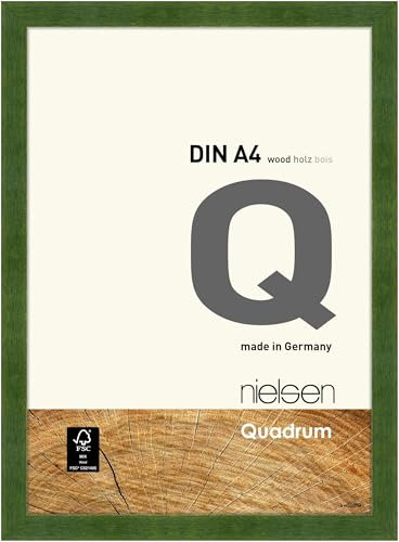 nielsen Bilderrahmen, 21 x 29,7 cm (A4), Holz, Grün, Dokumentenrahmen zum Aufhängen im Hoch- & Querformat, Echtglas, Quadrum