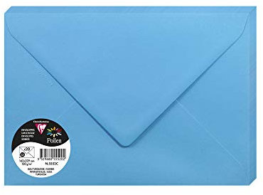 Clairefontaine 5552C - Packung mit 20 Umschläge Pollen, Format C5, 162 x 229 mm, 120g, ideal für Korrespondenz und Einladungen, Karibikblau, 1 Pack