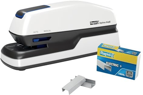 Rexel Rapid Grapadora Eléctrica Contactless Optima GripE, Grapadora Automática con 1000 Grapas Incluidas, Grapadora Color Blanco, Hasta 20 Hojas, 2102349