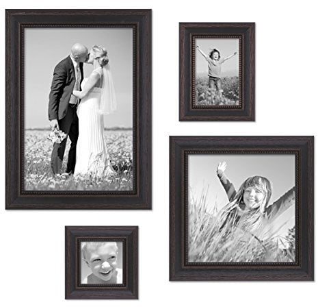 4er-Set Bilderrahmen Dunkelbraun Landhaus-Stil shabby-chic je einmal 10x10, 10x15, 20x20 und 20x30 cm inkl. Zubehör/Fotorahmen
