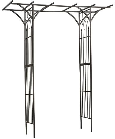 Nature Gartenbogen aus Metall, 114 x 66 x 232 cm, Schwarz, Pflanzen, Rosen, Terrasse, Außenbereich