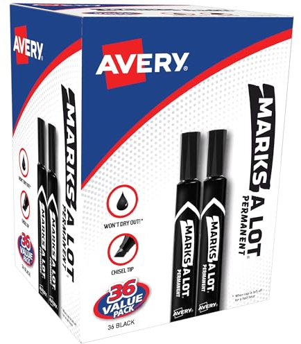 AVERY Marks-A-Lot Large Desk-Style Chisel Tip, Value Pack 36 Black Permanent Markers are perfect for signs and posters (98206)