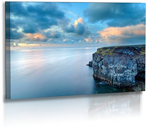 Premium - Poster - Fotos - Naturbilder - Landschaft - Island - Bild - Wolken - Meer - Strand - Steine - Felsen - Riff - Posterdruck (160 cm x 90 cm)