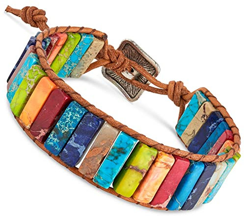 BENAVA Damen Yoga Armband Achat Edelstein Perlen mit Lotus Anhänger Mehrere Farben | Edelstein Armband Meditation | 16-24 cm