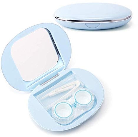 ofone Contact Lens Case, Cute Contact Lens Holder Contact Lenses Travel Case with Removal Tool Mirror and Tweezers Contacts Container Storage Kit for Women and Girl (Blue)