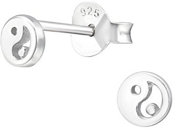 Laimons Frauen Damen-Ohrstecker Yin Yang Platte Scheibe flach glanz 4mm Sterling Silber 925