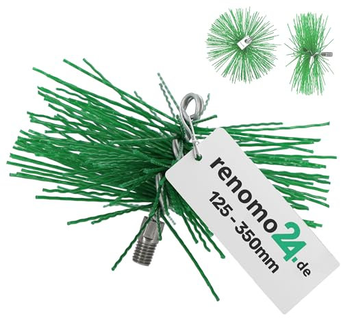 Renomo24 1x Schornsteinbesen aus Kunststoff für Edelstahlkamine, Edelstahlrohre und glasierte Schornsteine, Kaminbesen für Edelstahl mit M12 Gewinde / 225mm
