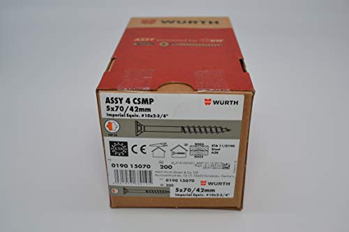 Würth Assy 4 CSMP Spanplattenschraube 5x70mm, 200 Stk/Pack, Stahl verzinkt, Teilgewinde, Senkkopf RW 20