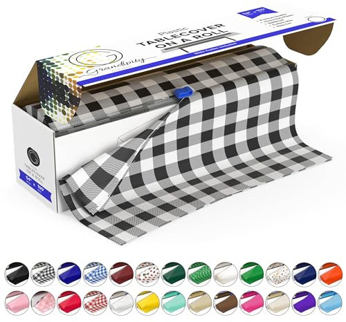 Tischdecke, Kunststoff, 137 cm x 274 cm. Dluxware Tischdecke, rechteckig, 6–12 Stück, plastik, schwarzer Gingham, 1 Roll