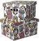 SOFTILLO Cardboard Storage Boxes with Lid Decorative Wardrobe, Closet, Home & Office Organiser with Handle Flat-Packed, Stackable File Box Gift for Adults & Kids Set of 2 Large Owls