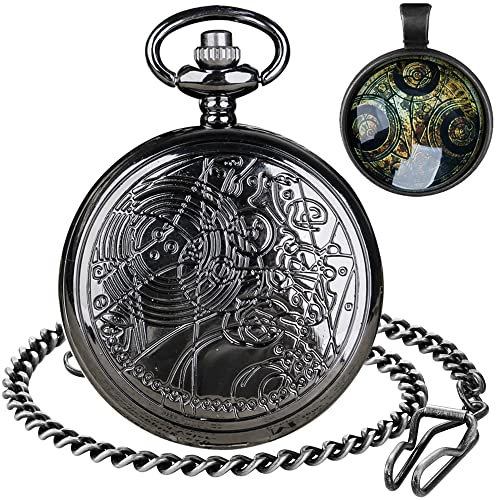 Tiong Doctor Who Taschenuhr mit Bronze Gehäuse Quarz Voll Hunter weißes Zifferblatt und Kette Herren Retro Dr Who Halskette Anhänger