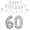 Luftballons Zahl 60 Silber + Happy Birthday Girlande + banner Folienballon 60.Geburtstags deko frau mann ballons 60 Jahre Geburtstag deko frauen Zahlenballon 60 Geburtstag dekoration Männer frau(60)