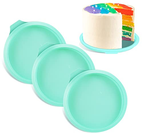 3 PCS Silicone Cake Moulds, 6 Inch Cake Pans Round Cake Tins for Baking Non-Stick Baking Tins Baking Trays for DIY Cakes Bread Layer Rainbow Cakes Muffins Puddings Bread Pancakes Pizza Crust Omelet