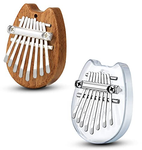 2 Pack Mini Kalimba Thumb Piano 8 Keys,Portable Solid Wood Mbira Finger Piano for Kids and Adults,Pocket Musical Gifts for Beginners w/Chain